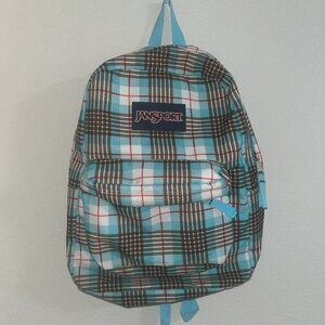 Jansport Rhonda Plaid Backpack -- Blue, Brown, and White
